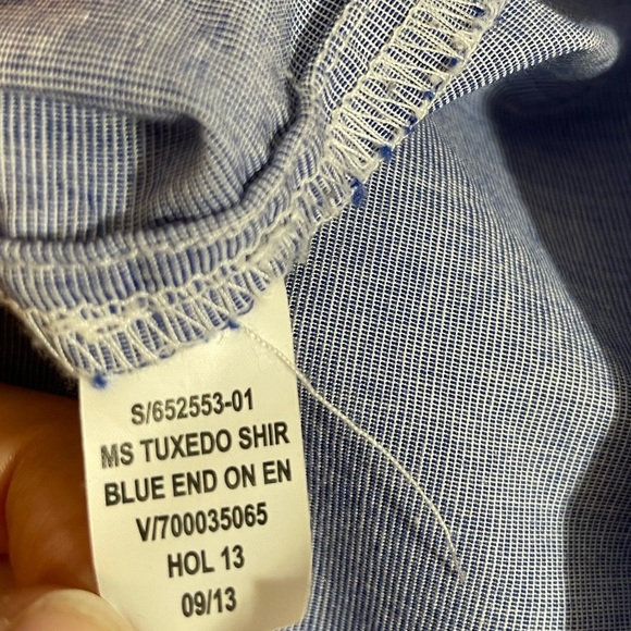 GAP Fitted Boyfriend Stripes Ruffle Long Sleeve Button Up Shirt Blue Sz Medium - Picture 6 of 8